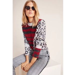 Anthropologie Moth Hadley Colorblock Leopard Print Sweater Size S